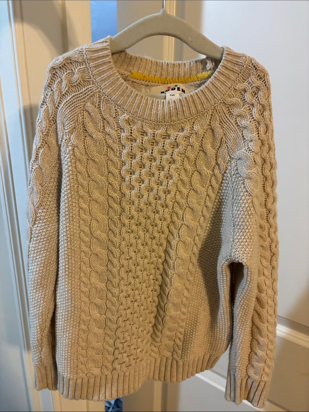 Boden Cable-Knit Crewneck Sweater in Beige